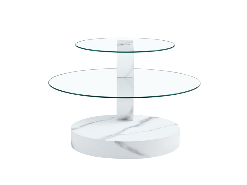  Table basse - 90x51x44cm - en verre trempé &amp; mdf - table de salon multiniveau finition noyer - blanc  - Conforama A