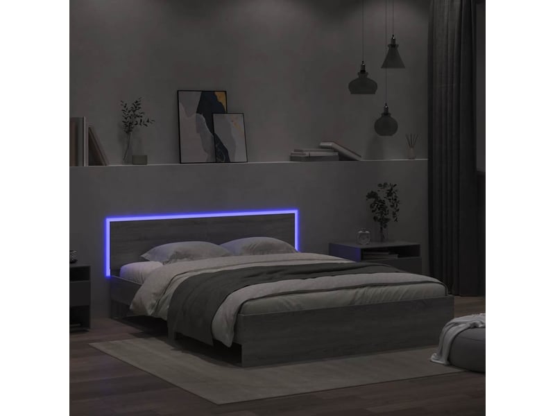 Cadre de lit avec tête de lit et led sonoma gris 150x200 cm - Conforama C
