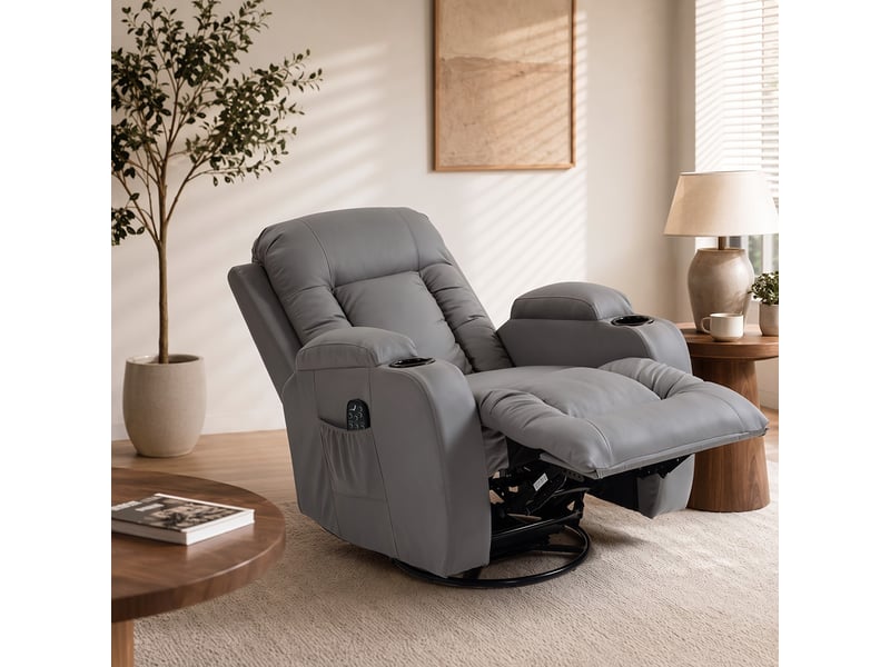 Fauteuil de massage chauffant inclinable repose-pieds ajustable télécommande gris - Conforama D