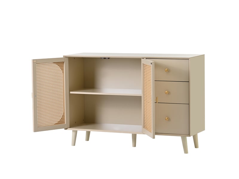  Buffet 120x40x82,5cm avec 3 tiroirs, 2 portes, grand rangement, style tendance, panneaux de particules, off-white  - Conforama C