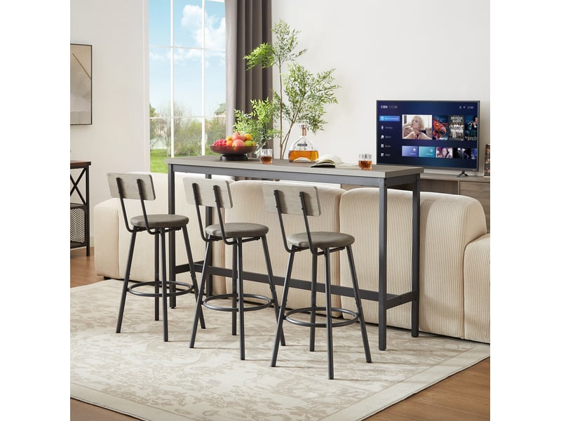  Ensemble table de bar industriel 160 cm avec 3 tabourets rembourrés gris et noir pour cuisine et séjour  - Conforama E