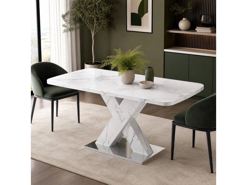  Table à manger rectangulaire extensible 120-160x80x76.5 cm en mdf et acier blanc  - Conforama D