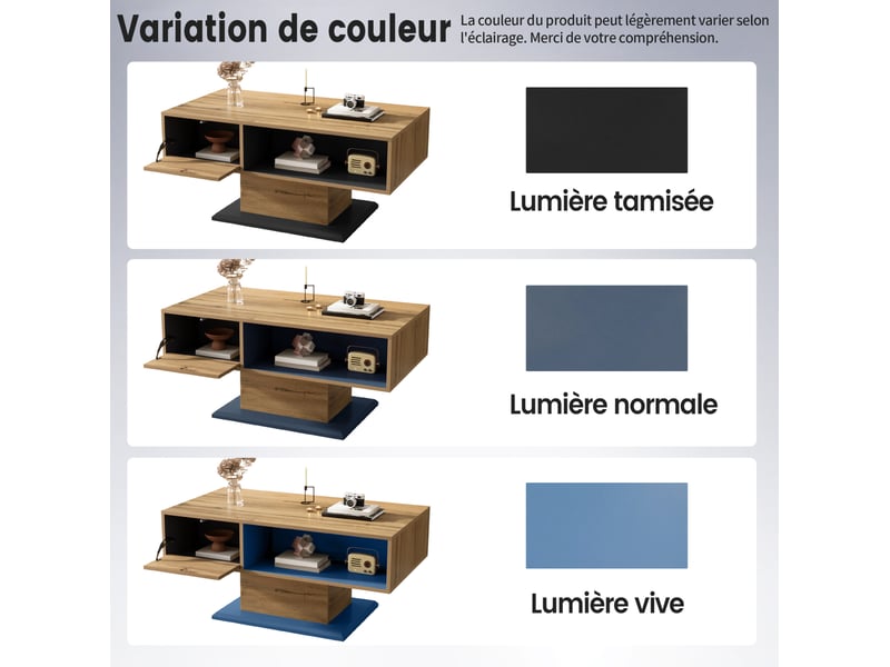  Table basse avec double espace de rangement et niche intérieure, design moderne, pour salon, 100 × 50 × 46,5 cm  - Conforama E
