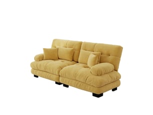 Canapé d'angle 2 places en chenille jaune avec 4 coussins