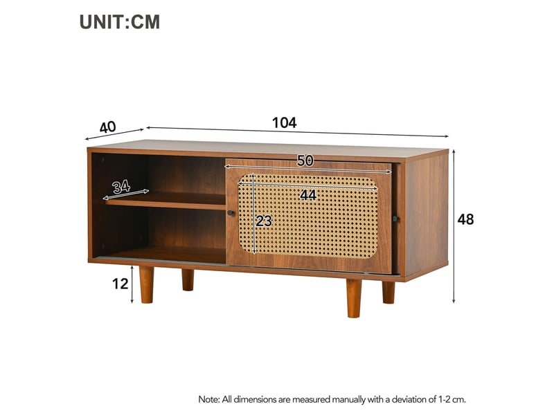  Ensemble buffet bas et meuble à chaussures 129.8x40x76 et 104x40x48 cm, pb, 5 portes, rotin, style contemporain, brun  - Conforama C