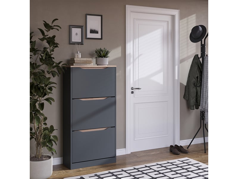  Vicco benne à chaussures, anthracitechêne artisan, 60.2x120cm avec 3 compartiments basculants  - Conforama C