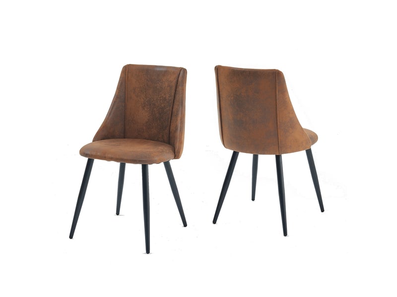  Lot de 2 chaise de salle à manger rembourré en suédine, pieds métal, marron  - Conforama A