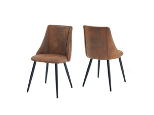 Lot de 2 chaise de salle à manger rembourré en suédine, pieds métal, marron