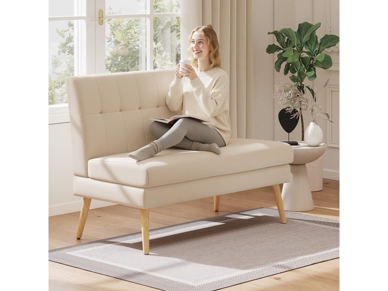  Canapé 2 places 118 x 68 x 90 cm beige, tissu aspect lin et pieds en bois, format compact  - Conforama B