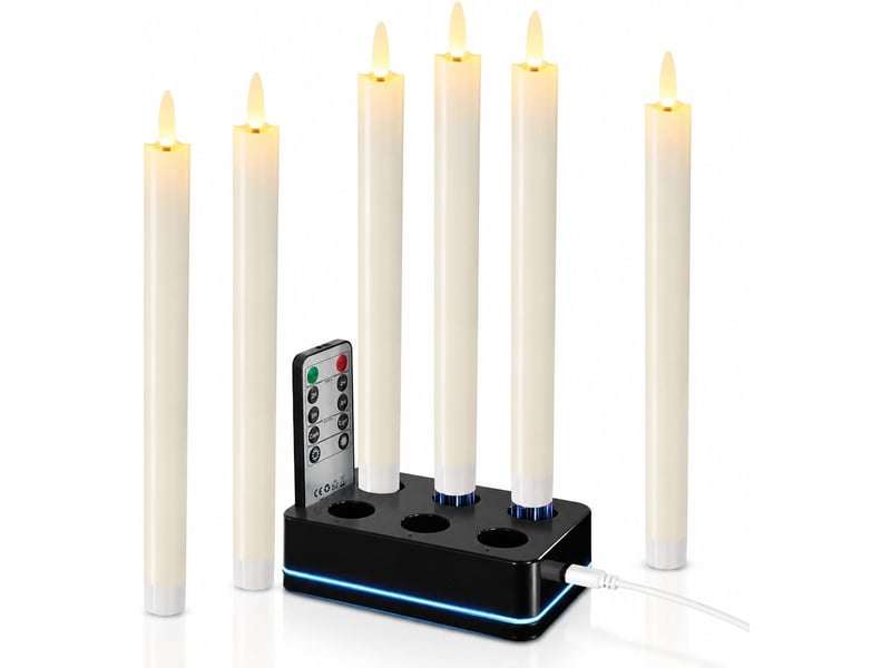 Lot de 6 Bougies LED Rechargeables Ivoire, Bougies Coniques Sans Flamme avec Télécommande, Effet Fondant, Décoration Noël - Conforama A