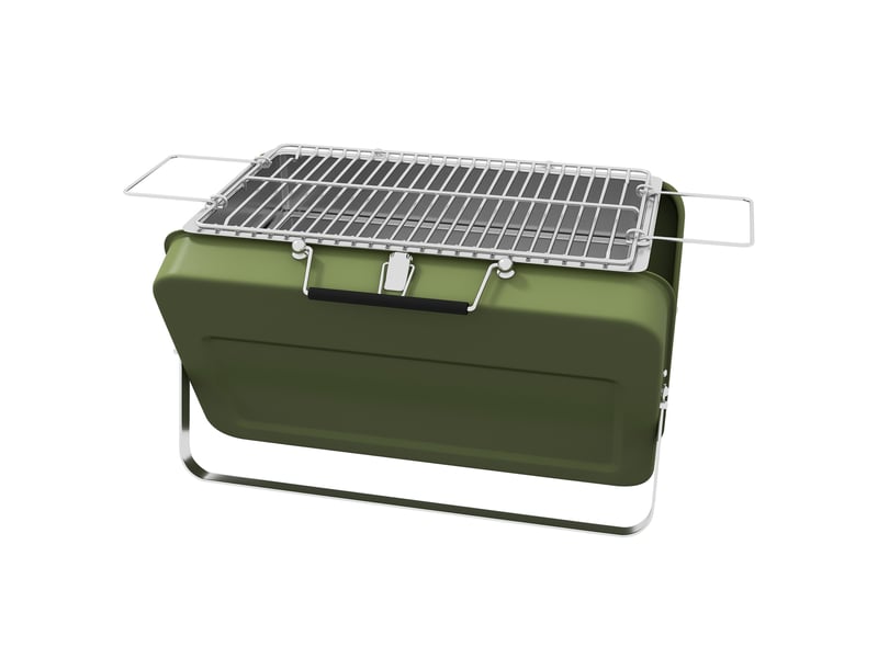  Barbecue portable au charbon de bois, mini barbecue pliable, avec bac à charbon et récupérateur de cendres, boîtier en métal, vert  - Conforama B