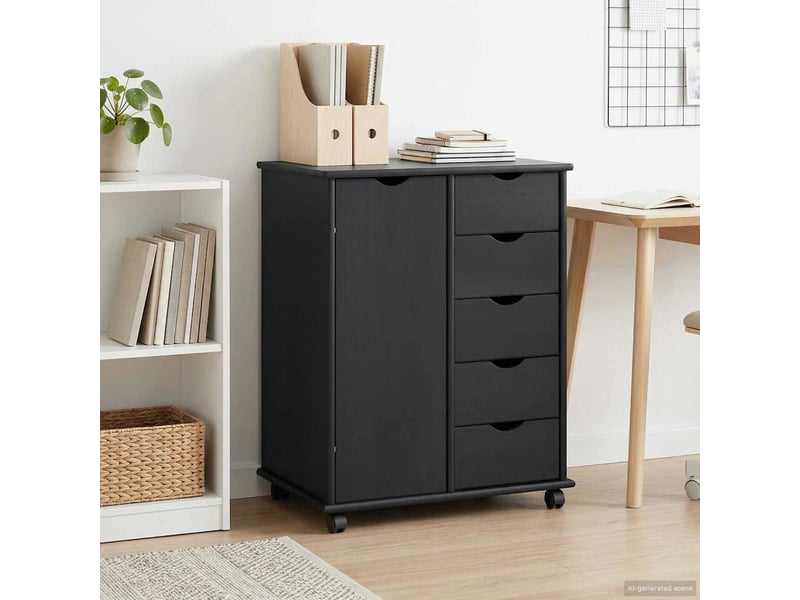  Caisson roulant de bureau, meuble de rangement 63,5 x 39 x 79 cm bois de pin massif gris  - Conforama C