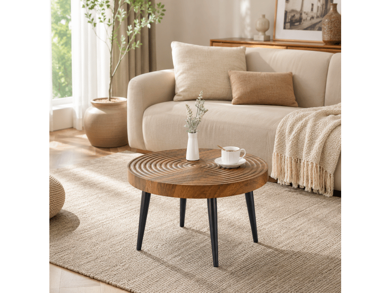  Table basse 60x60x37 cm, décor noyer, table basse salon, usage quotidien, pour salon, en mdf et métal, marron et noir  - Conforama B