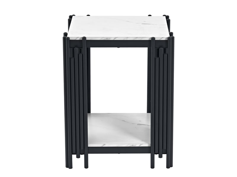  Table de chevet à 2 niveaux de rangement pour chambre en mdf et verre 43×40×55 cm blanc et noir  - Conforama A