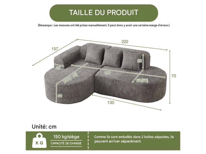  Canapé d’angle gauche 3 places en chenille gris anthracite, 222 x 157 x 73 cm Fay Lum - Conforama C