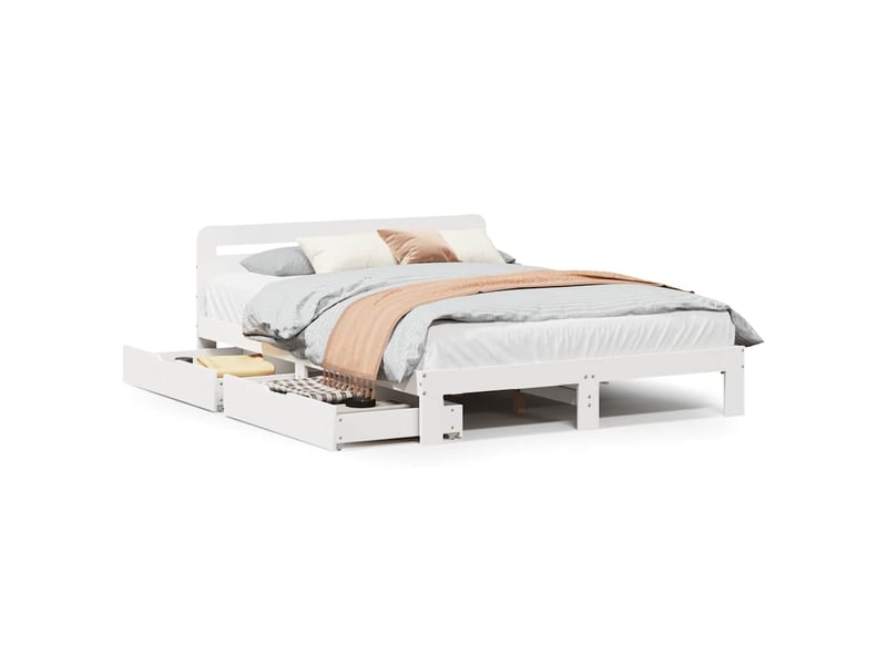  Lit double- lit adulte -  cadre de lit sans matelas blanc 150x200 cm bois de pin massif  - Conforama A