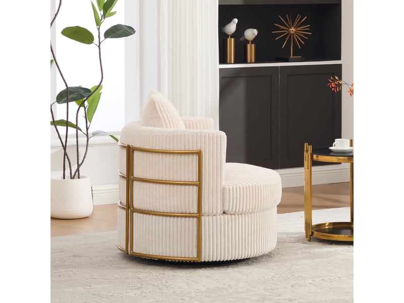  Fauteuil pivotant à 360 degrés en velours côtelé beige, fauteuil une place avec rangement caché pour chambre et salon  - Conforama W