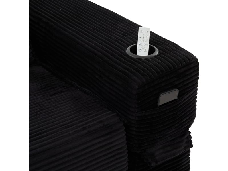  Canapé convertible 1 place en velours côtelé noir avec poches latérales et porte-gobelets  - Conforama E