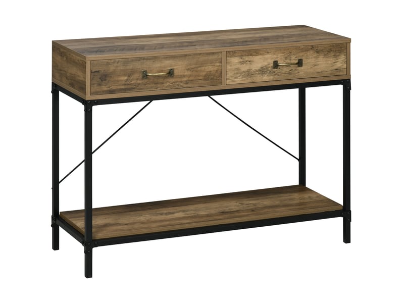  Table console industrielle 100x35x76,5 cm – marron et noir – 2 tiroirs et étagère basse  - Conforama A