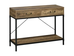 Table console industrielle 100x35x76,5 cm – marron et noir – 2 tiroirs et étagère basse