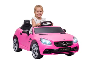 Voiture électrique pour enfants, avec phares led, ceinture de sécurité, klaxon, musique, vitesse de 3 à 5 kmh, rose, 107 x 62,5 x 44 cm