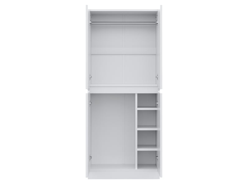  Armoire avec 2 portes, penderie et compartiments intérieurs de rangement pour chambre, en bois blanc, 70 × 40 × 170 cm  - Conforama E