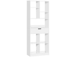 Bibliothèque en bois avec 1 tiroir et 9 compartiments, meuble de rangement pour salon, bureau, bibliothèque, 60 x 26 x 158 cm, blanche