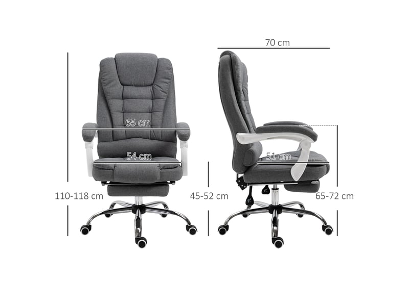 Chaise de bureau grise avec repose-pieds pliable, réglable et inclinable - Conforama C