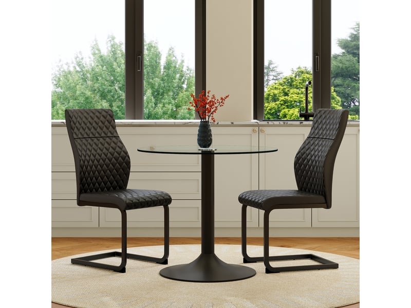  Ensemble table et chaises avec 1 table ronde et 2 chaises  - verre trempé, métal et pu - noir transparent  - Conforama B