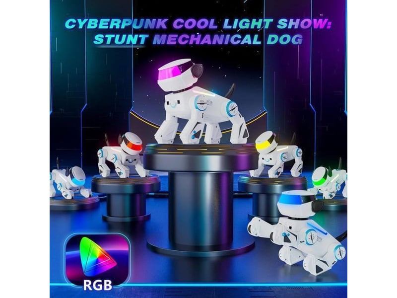 Robot chien telecommande programmable 17 fonctions led rgb musique bluetooth 151498_AABBF41303_6_DROPFR - Conforama B