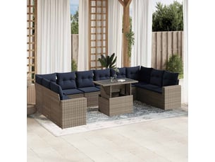 Vidaxl ensemble de canapé de jardin 11 pcs avec coussins gris résine tressée