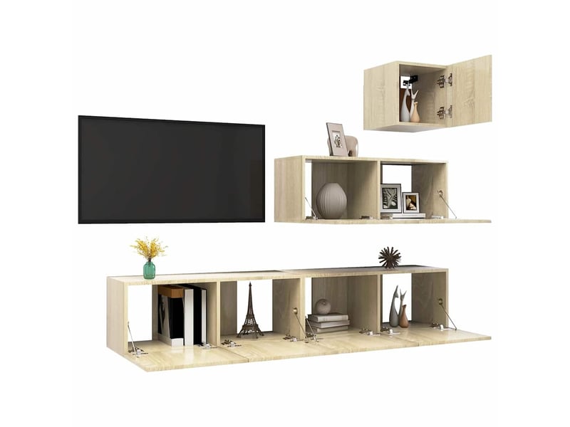  Ensemble de meubles tv 4 pcs chêne sonoma bois d'ingénierie shl35660  - Conforama C