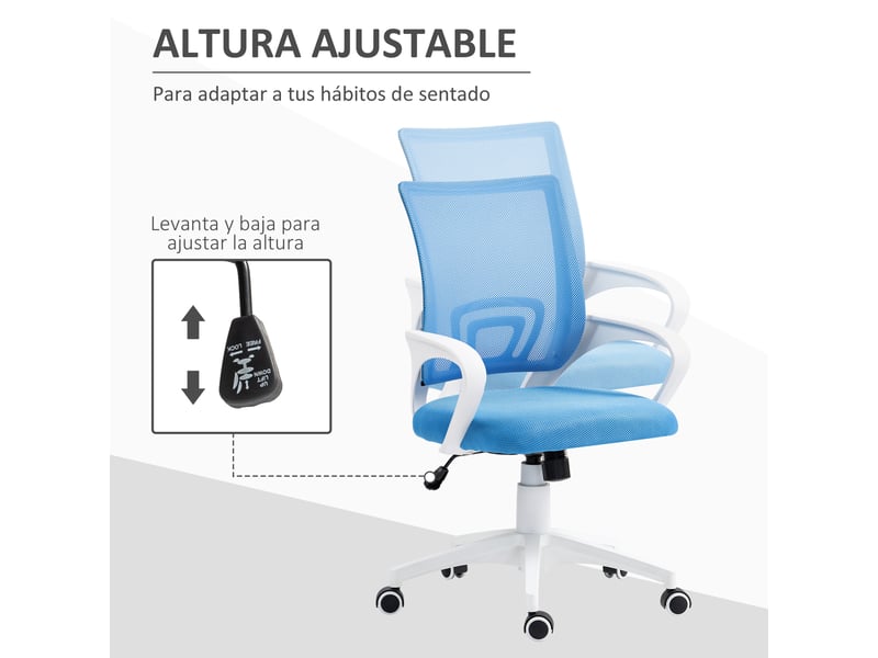 Chaise de bureau pivotante en maille, réglable en hauteur et en inclinaison, avec accoudoirs, capacité de charge de 120 kg, bleu clair - Conforama E