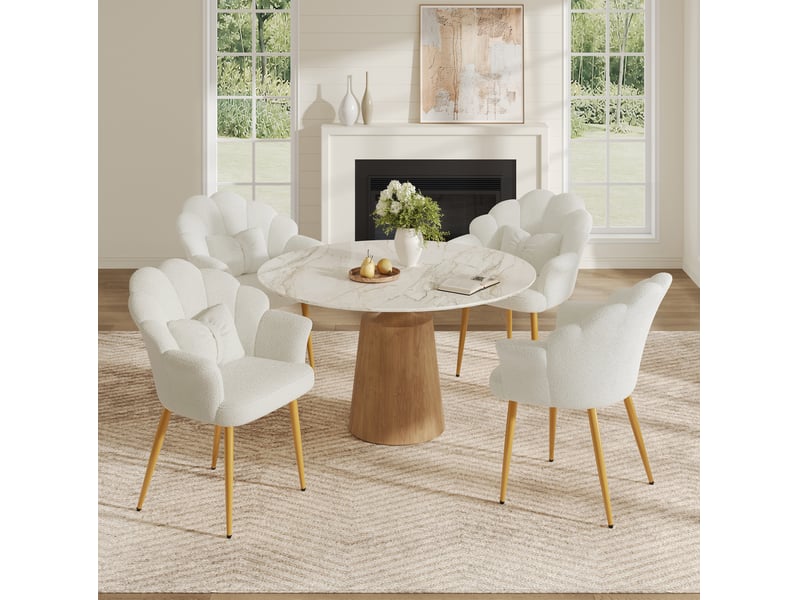  Lot de 4 fauteuils de salle à manger 64x65,5x85 cm en tissu bouclette blanc  - Conforama B