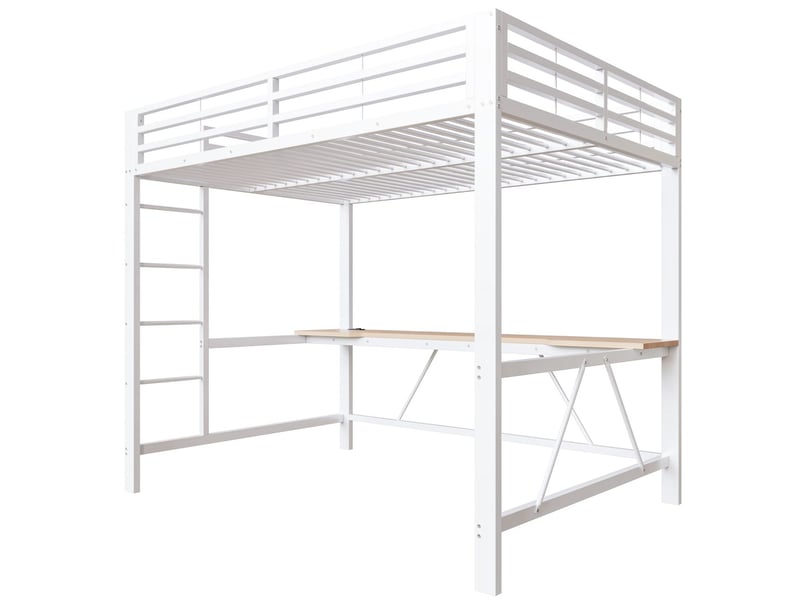  Lit mezzanine 140x200, sécurité renforcée lit mezzanine avec bureau, structure métal robuste, led multicolore, ports usb  - Conforama E