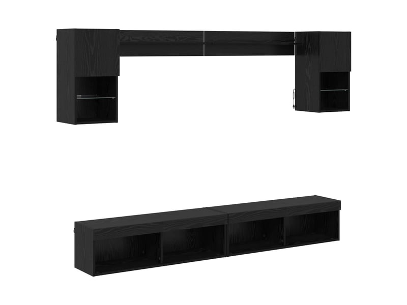  Unités murales tv avec led 6 pc chêne noir bois d'ingénierie shl34390  - Conforama A