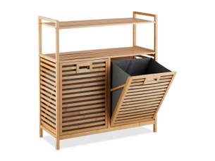 Meuble à linge avec 2 étagères pratiques rangement salle de bain 80 x 30 x 70 cm en bambou naturel 13_0015539