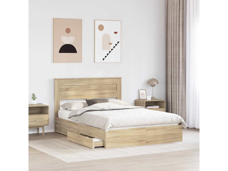  Lit adulte, lit double, lit de rangement chêne sonoma 140x190cm bois d'ingénierie cf19207  - Conforama C