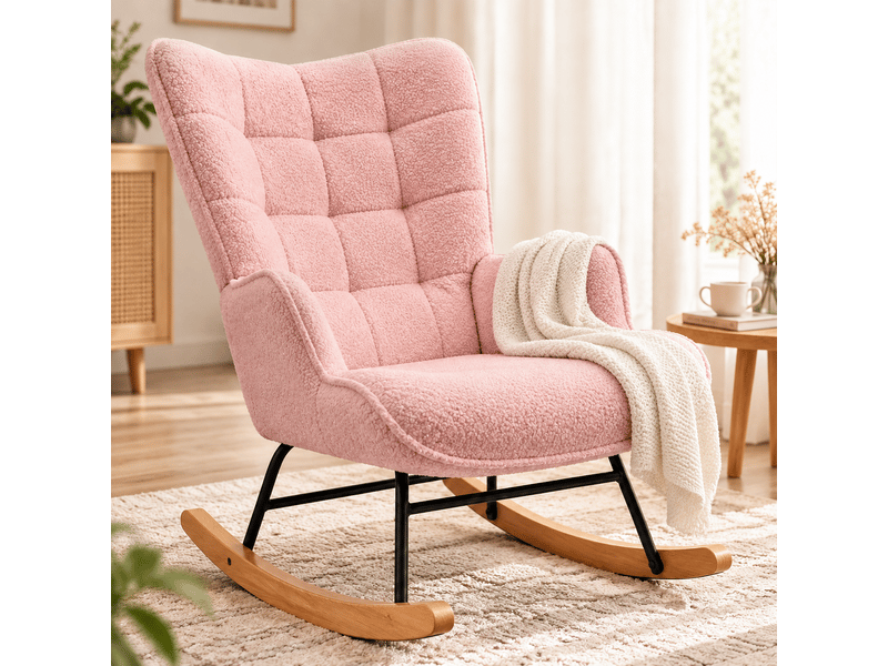 Fauteuil à bascule teddy, fauteuil berçant allaitement haut dossier avec accoudoirs, chaise berçante confortable pour lecture, salon, chambre bébé, adulte - Conforama B