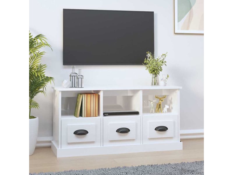  Meuble tv - banc tv - meuble de rangement blanc brillant 100x35x50 cm bois d'ingénierie  - Conforama B