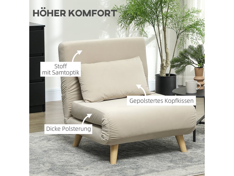  Fauteuil convertible dossier réglable tissu aspect velours beige  - Conforama D