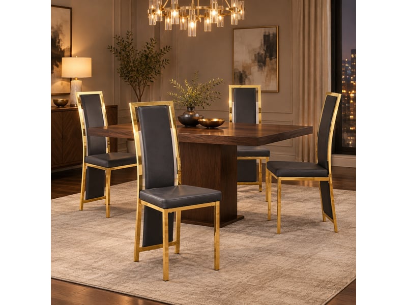  Chaise de salle à manger lot de 4 avec dossier haut ergonomique  - pu et métal - noir et doré  - Conforama C