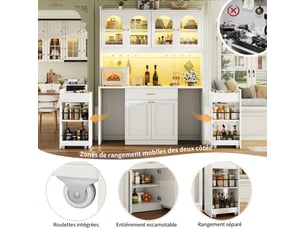 Armoire de cuisine haute 120 cm, buffet de cuisine blanc avec led rgb, 3 vitrines (sans matelas).