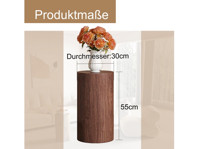  Table d'appoint ronde 30x55 cm design minimaliste, plateau en mdf, finition noyer, stable pour salon, meuble de salon  - Conforama C