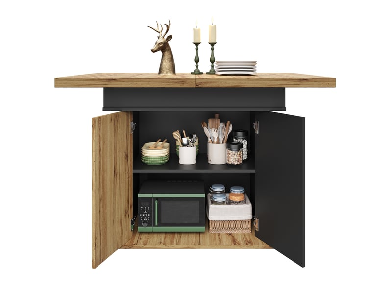 Table extensible avec rangement et étagères réglables pour salle à manger en mdf 110-140×80×75 cm noir naturel - Conforama A