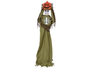 Squelette de citrouille animé 173 cm – déco halloween effrayante avec lumière, son et détection tactile