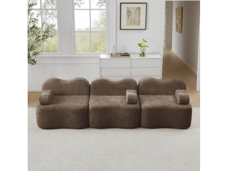  Canapé modulaire 3 places en velours marron, forme ondulée et assise profonde  - Conforama C