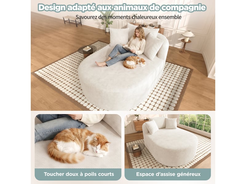  Fauteuil relax ovale compressé en velours côtelé, sans montage, assise profonde, beige clair  - Conforama E