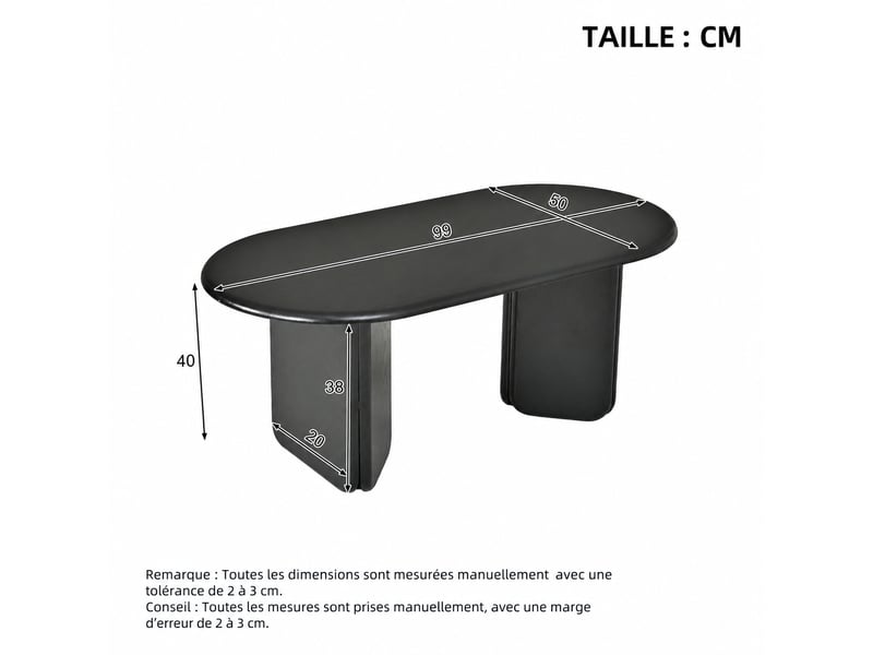  Table basse ovale noire en mdf, 99 x 50 x 40 cm, pieds arrondis  - Conforama D