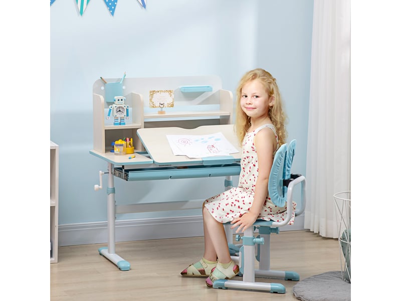  Ensemble bureau et chaise pour enfants hauteur réglable et plateau inclinable 0-60° table bleu 80 x 52 x 88-109 cm  - Conforama D